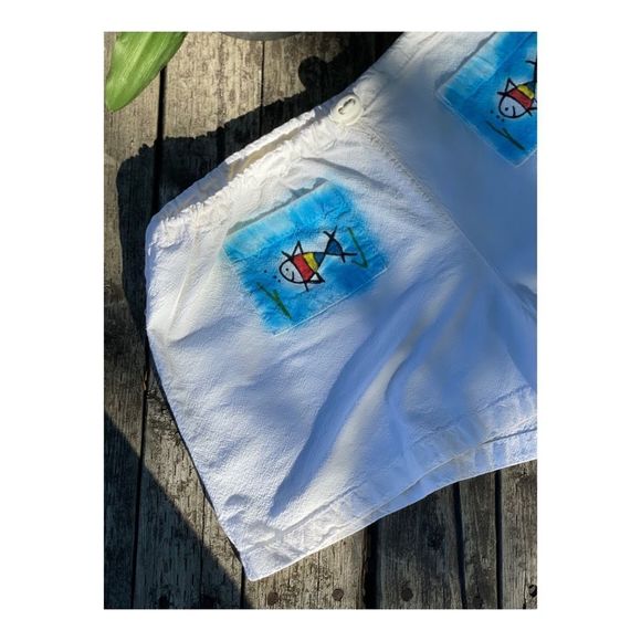 Savane White Seersucker Shorts Cotton Watercolor - Picture 5 of 11
